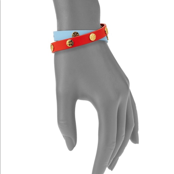 🎉 HP 🎉 🆕 Tory Burch Double Wrap Logo Stud Bracelet - Picture 2 of 7